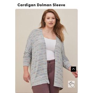 One Torrid White Multi Color Stripe 3/4 Sleeve Open Cardigan Sweater‎